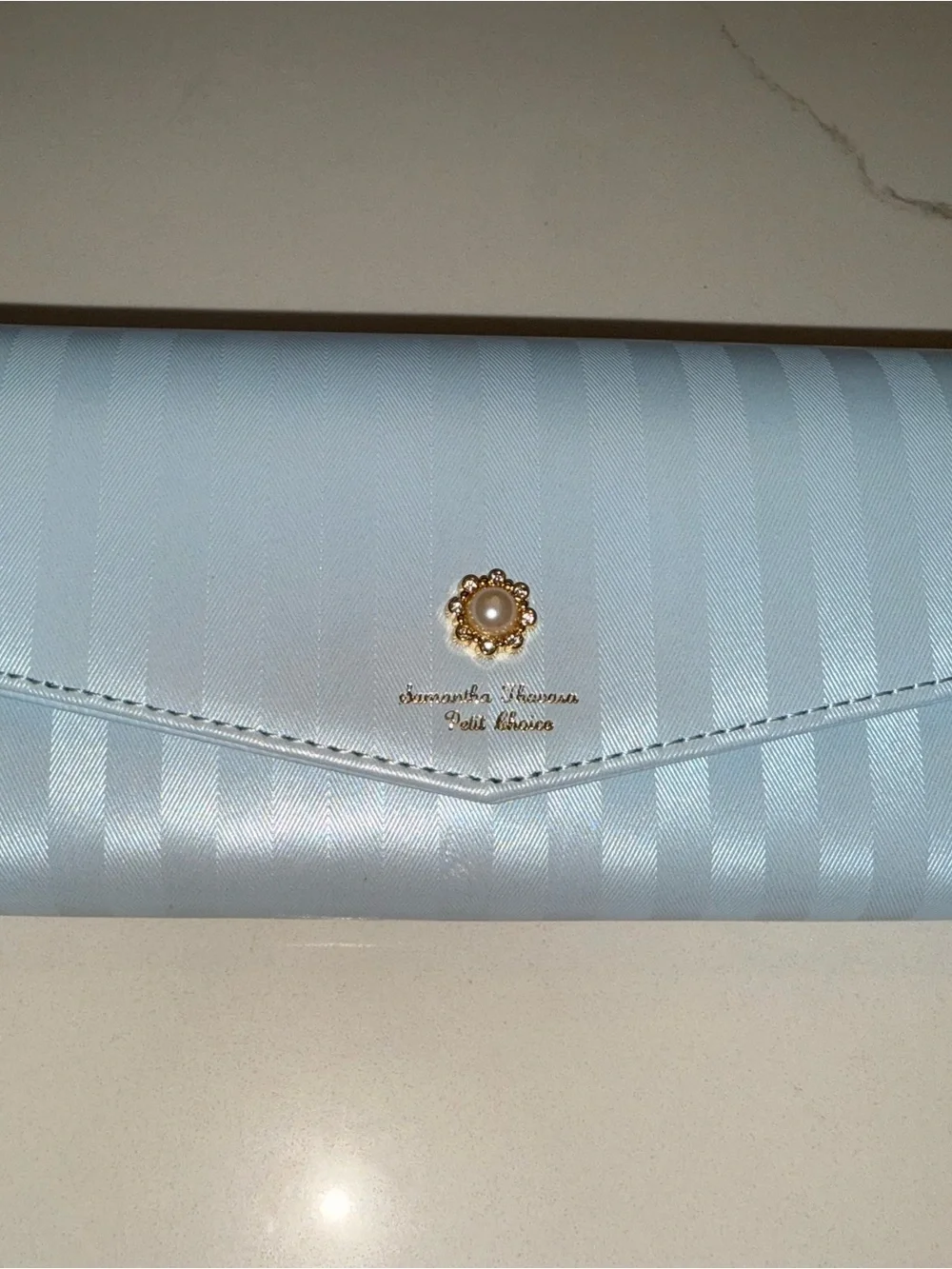 Samantha Thavasa Pale Blue Striped Envelope Wallet